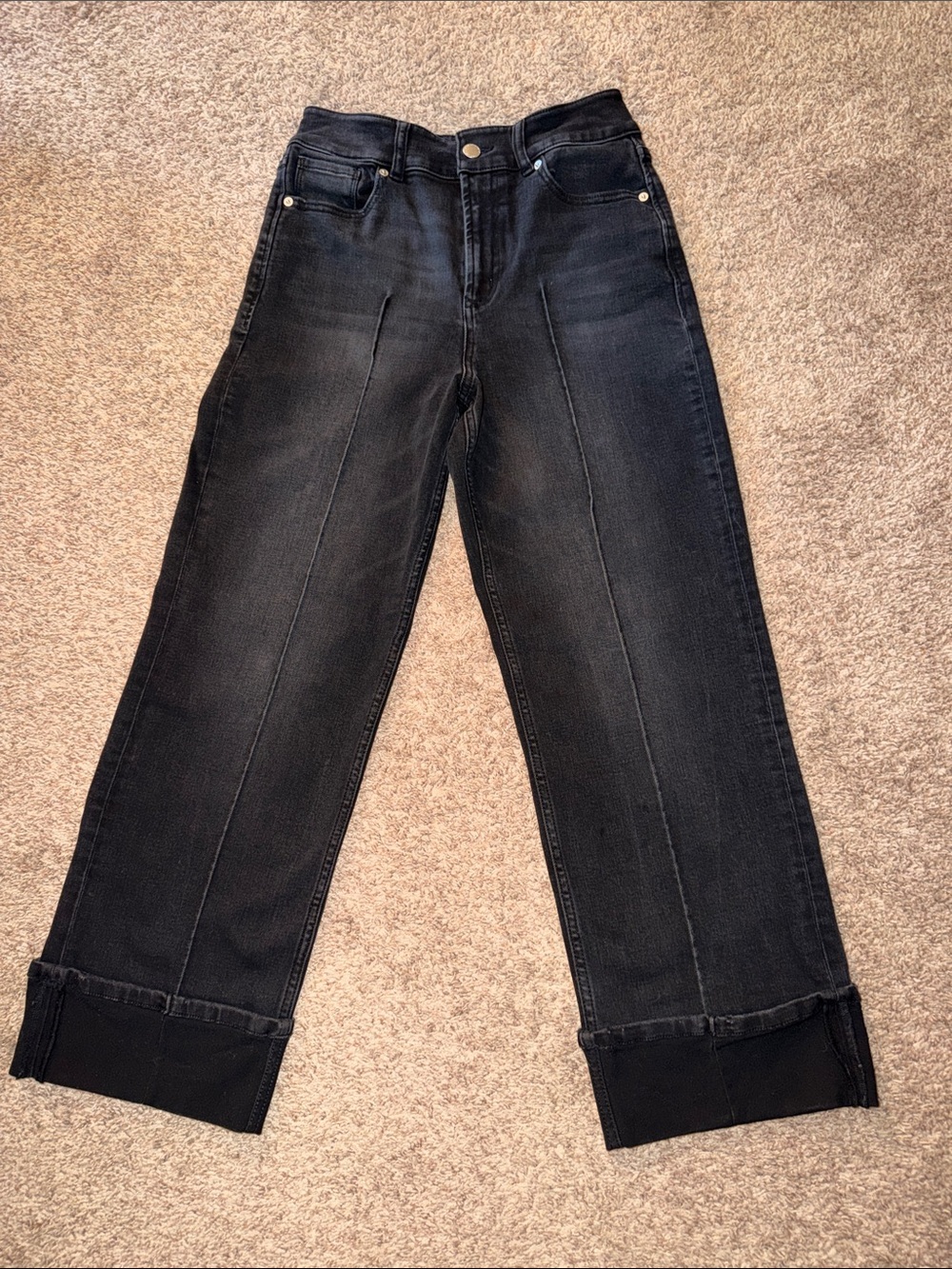 Dear John Black High Rise Wide Leg Pintuck Cuffed Jeans Size 28